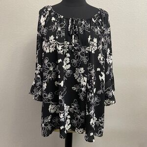 Torrid Size 2 Black White Floral Print Off Shoulder Bell Sleeve Blouse‎ Top NEW